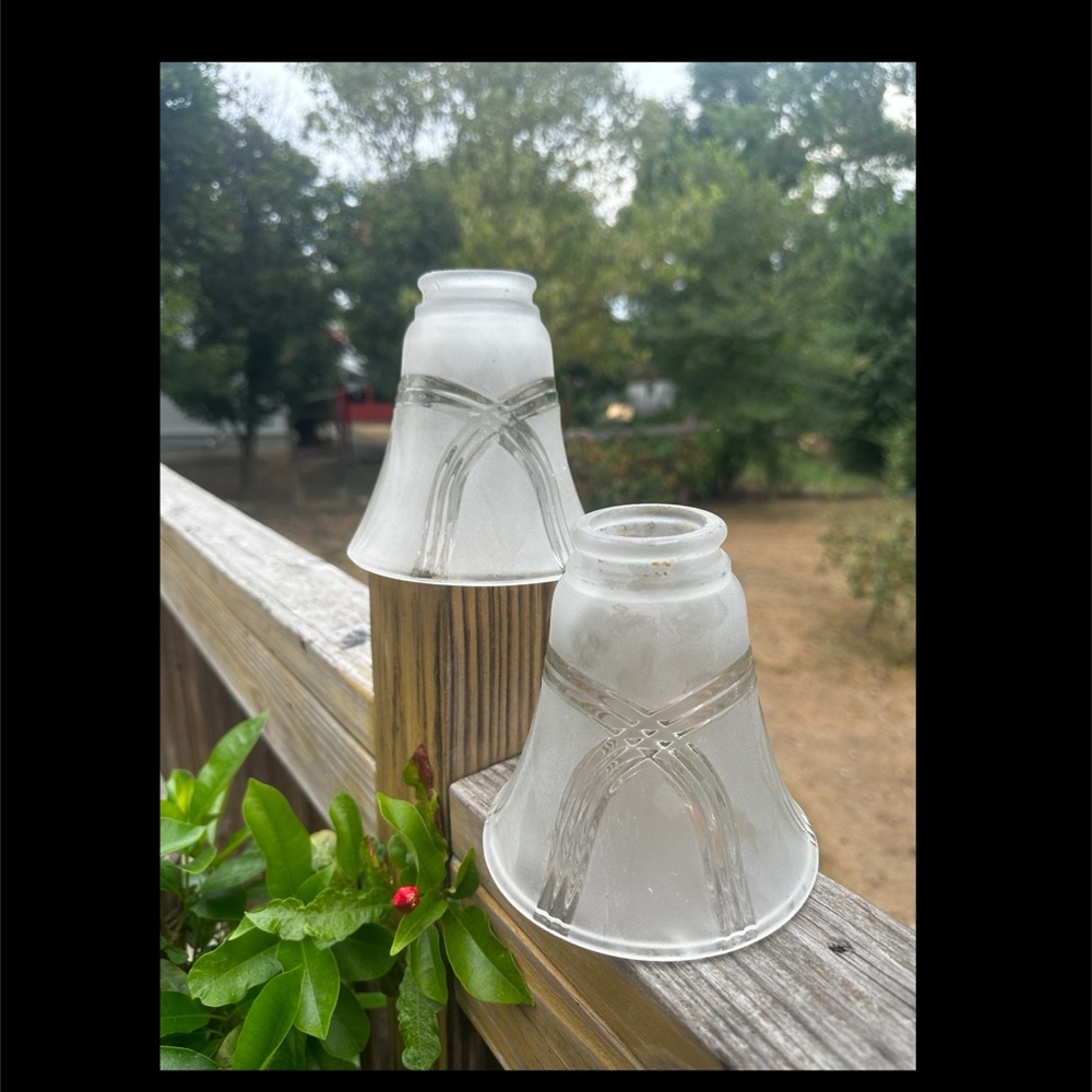 Vintage Hunter Ceiling Fan Glass Light Shades Globes Ribbon Set of 2